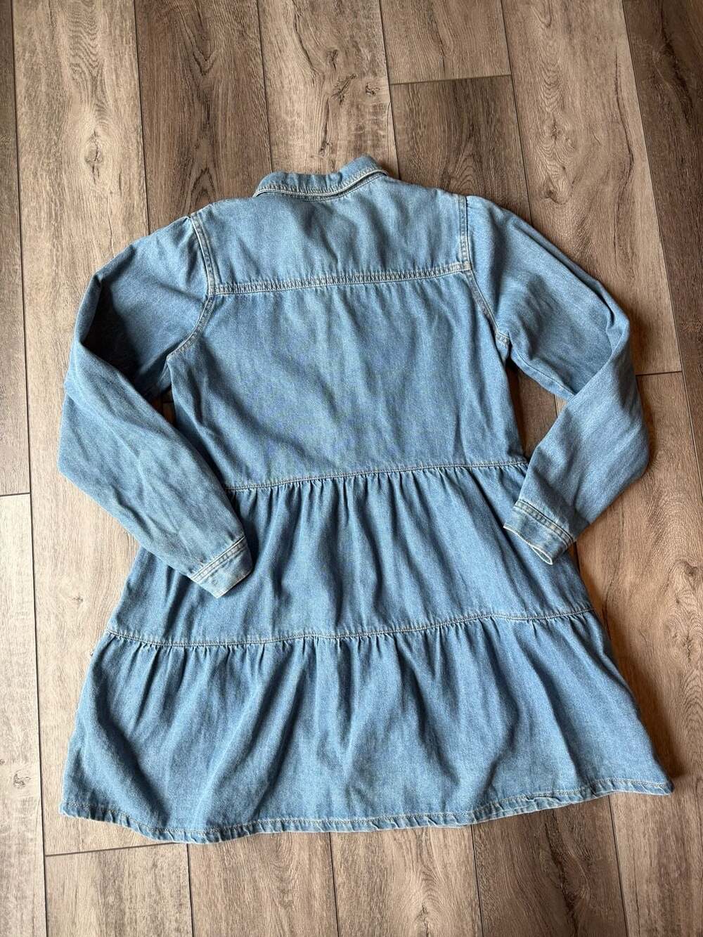 Free People Nicole Denim Shirt Dress Size L Indigo Tiered Babydoll - Picture 4 of 6
